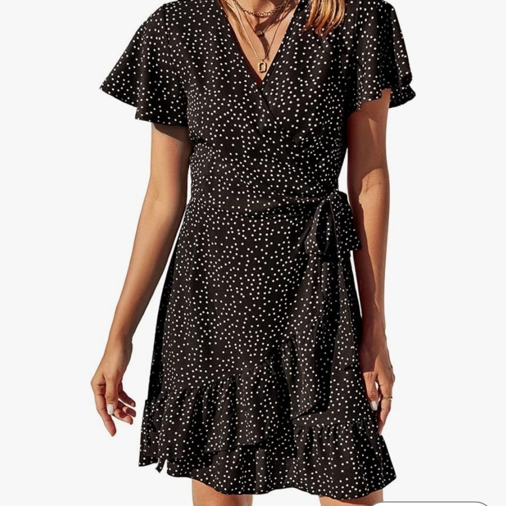 Amazon Black and White Ruffled Wrap Midi Dress